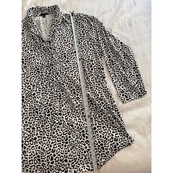 Leopard Print Pajama Dress Sleep Shirt Black White Collar Long Sleeve - Picture 6 of 7